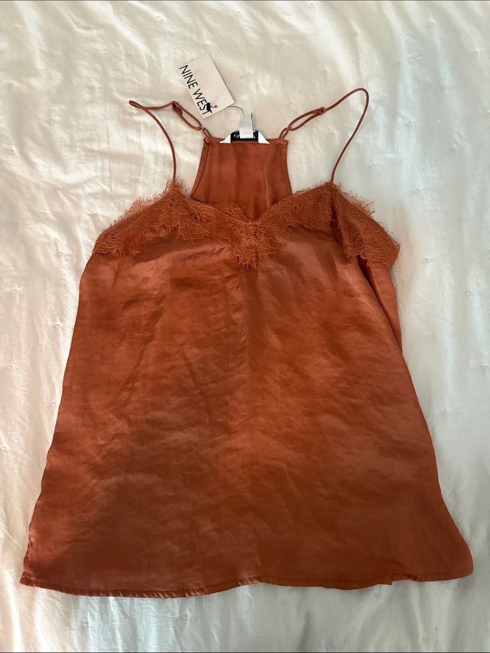 Nine West Rust Lace-Trim Satin Cami